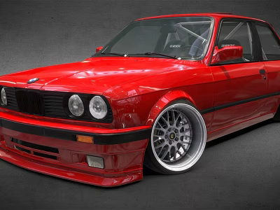 Red Classic BMW Car With Sleek Modified Exterior And Alloy Wheels 3d model
