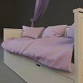 Purple Canopy Children's Bed With Three Pillows And White Drawer Frame