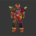 Robot Character With Red Yellow Armor Horned Design Glowing Chest Core And Mechanical Body 3d model