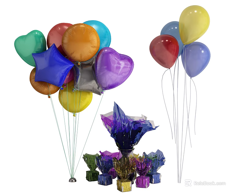 Colorful Party Balloons With Various Shapes Heart Star Round For Decoration Supplies 3d model 