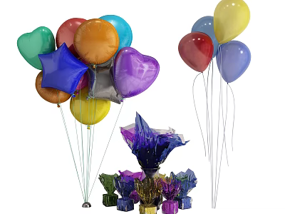 Colorful Party Balloons With Various Shapes Heart Star Round For Decoration Supplies 3d model