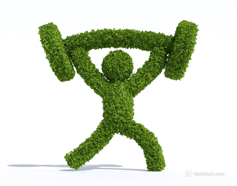 Creative Shrub Topiary Sculpture Depicting Human Lifting Barbell Shape 3d model 