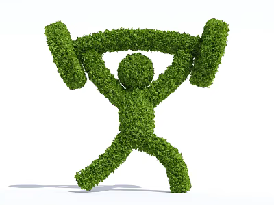 Creative Shrub Topiary Sculpture Depicting Human Lifting Barbell Shape 3d model