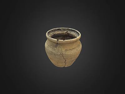 Handcrafted Vintage Ceramic Vessel With Cracked Earthy Yellow Surface Isolated On Dark Background 3d model