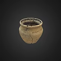 Handcrafted Vintage Ceramic Vessel With Cracked Earthy Yellow Surface Isolated On Dark Background