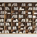 Large Wooden Bookcase With Multiple Sections Filled With Books And Decorative Items 3d model