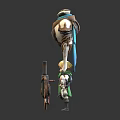 Blonde Haired Character In Green Scarf With Large Mechanical Creature Shield Featuring Blue Gem