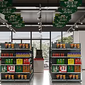 Modern Supermarket Interior With Shelves Displayed Products Section Signs And Bright Lighting