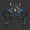 Blue Mechanical Robot With Black Arms Orange Head Device And Tracked Base