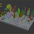 Forest Scene Components With Various Trees Bench Colorful Mushrooms And Plants 3d model