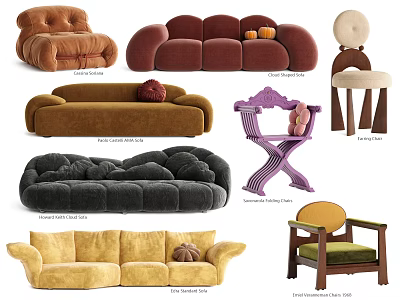 Unique Shaped Sofa Collection With Curved Design And Velvet Upholstery In Various Colors 3d model
