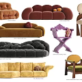 Unique Shaped Sofa Collection With Curved Design And Velvet Upholstery In Various Colors