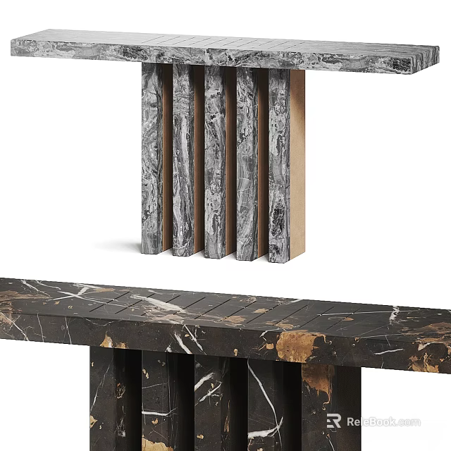 Modern Functional Table With Marble Surface And Unique Vertical Striped Leg Structure 3d model