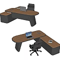 Modern L shaped Wooden Office Desk With Laptop Mouse And Documents