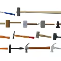 Hardware Tools Collection Featuring Different Types of Hammers With Wooden Handles and Metal Heads