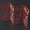 Red Folding Room Divider With Laser Cut Floral Patterns And Multi Panel Design 3d model
