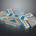 Modern Building Complex With Geometric Roofs Blue Open Areas And Connected Walkways 3d model