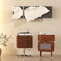 Cozy Interior With White Sculptural Wall Decor Turntable Wooden Cabinets Mug Books And Dried Branch