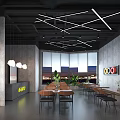 Modern Gym Interior With Fitness Equipment Hexagon Pendant Lights Black Floors Yellow Markings