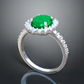 Elegant Silver Ring With Round Green Gemstone And Sparkling Diamond Accents