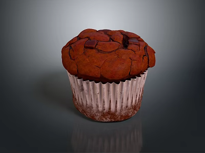Chocolate Muffin With Cracked Surface In White Paper Liner On Gray Background 3d model