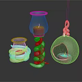 Modern Candle Lamp Collection With White Spiral Base Hanging Sphere Silver Frame Red Candle