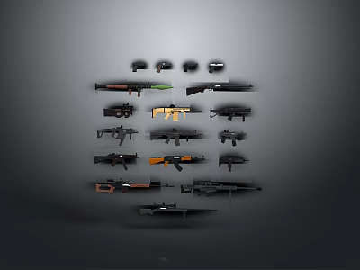 Various Types of Modern Weapons Including Rifles Pistols and Tactical Firearms 3d model