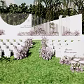 Luo Flower Garden Landscape With White Fence Weeping Willow Trees Purple Flowers And Green Lawn