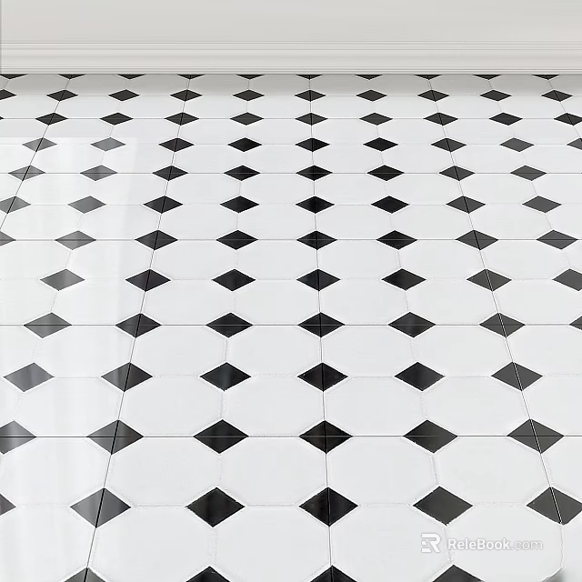 Black And White Diamond Pattern Floor Tiles For Modern Interior Design 3d model