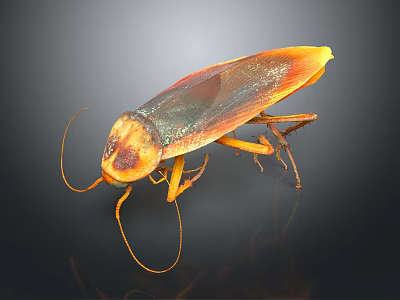 Cockroach With Orange And Black Body Long Antennae Shiny Exoskeleton 3d model