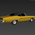 Yellow Vintage Muscle Car With Black Roof And Body Stripes Parked By Waterfront