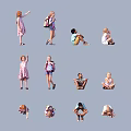 Group of Children in Various Poses Standing Sitting and Different Actions
