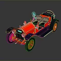 Vintage Red And Blue Convertible Car Model With Gold Accents And Two Seats