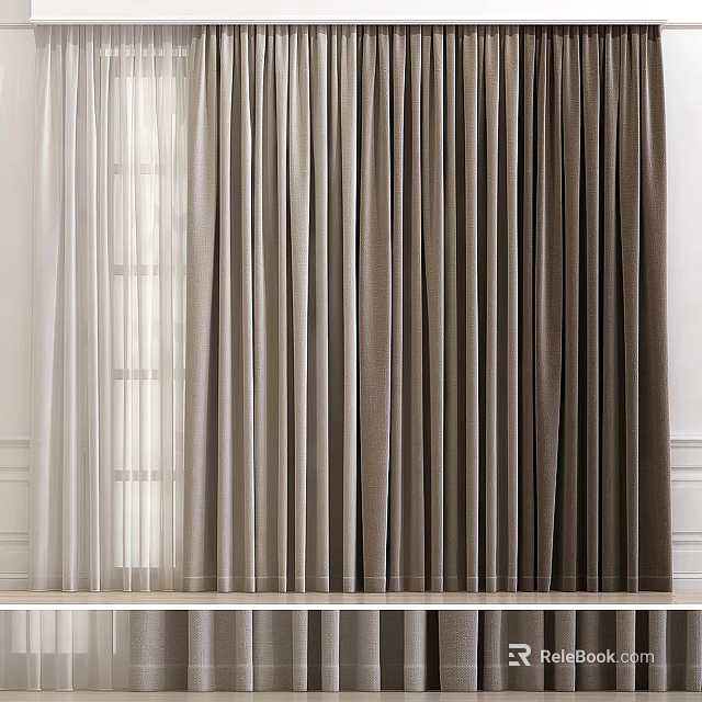Beige And Brown Sheer And Heavy Fabric Curtains For Window Decoration 3d model 