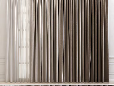Beige And Brown Sheer And Heavy Fabric Curtains For Window Decoration 3d model