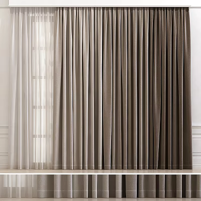 Beige And Brown Sheer And Heavy Fabric Curtains For Window Decoration 3d model