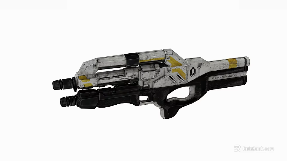 Futuristic Tactical Weapon With Silver Black Yellow Detailed Design Components 3d model 