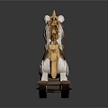 Classic White Rocking Horse With Gold Accents Brown Saddle And Wooden Base For Children's Play