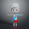 3D Cartoon Boy Character With Red Shorts White Hair Red Eyes And Blue Plaid Cloth