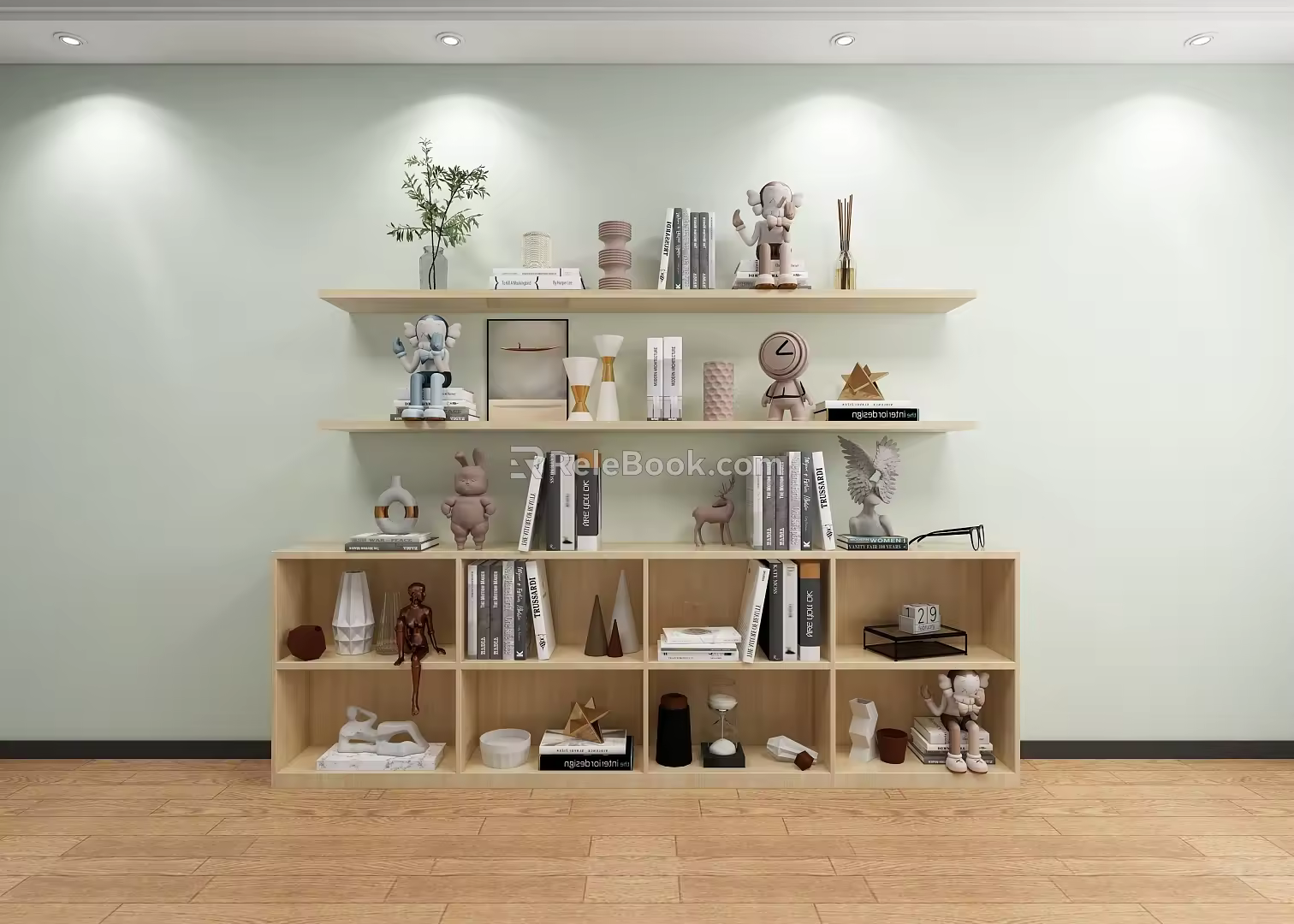 ornaments flowers and grass books vase device bookshelf 3d model