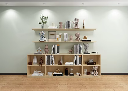 ornaments flowers and grass books vase device bookshelf 3d model