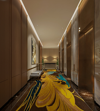 Modern Away Hotel Elevator Hall 3d model