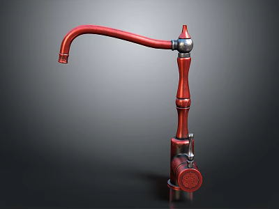 Red Faucet with Curved Spout Metallic Accents and Stylish Design for Kitchen Bathroom 3d model