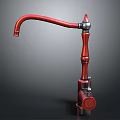Red Faucet with Curved Spout Metallic Accents and Stylish Design for Kitchen Bathroom