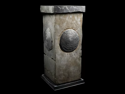Micro Terrain Stone Pillar With Carved Circular Patterns And Textured Surface 3d model