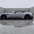 Silver Sleek Sports Car In Modern Interior With Gray Reflective Floor And White Grid Ceiling