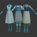 Different Style Household Aprons on Mannequins with Long Sleeve Tops Skirts and Boots