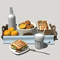 Bread Milk Breakfast 3d model