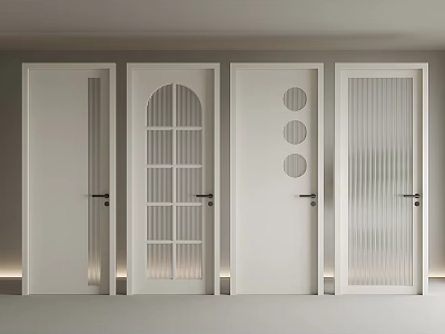 White Modern Sliding Doors With Various Glass Panel And Circular Design Features 3d model