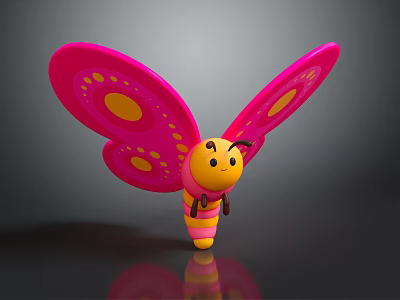 Cute 3D Game Bee Character With Pink Wings Yellow Spots And Orange Yellow Body 3d model
